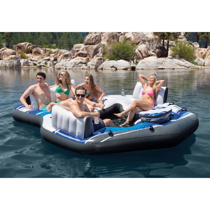 Blue Tropic Inflatable Lake Island Float with Cooler and Cupholders - Image 10