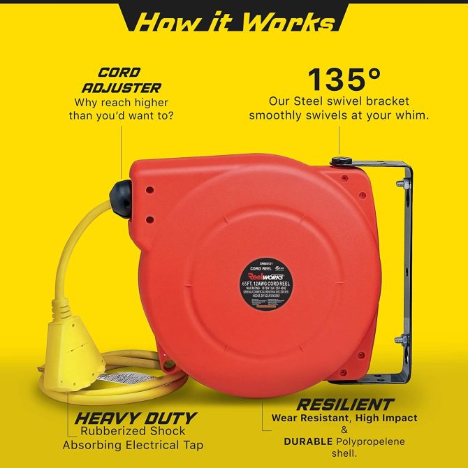 ReelWorks Mini Cord Reel Retractable 16AWG x 30�� 3C/SJTW & Extension Cord Reel 12AWG x 65�� 3C/SJT - Image 8