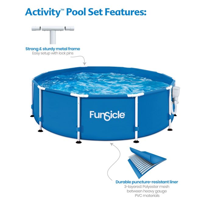 Funsicle 10ft x 30in Round Activity Above Ground Pool with SkimmerPlus Filter Pump, Age 6 up - Image 14