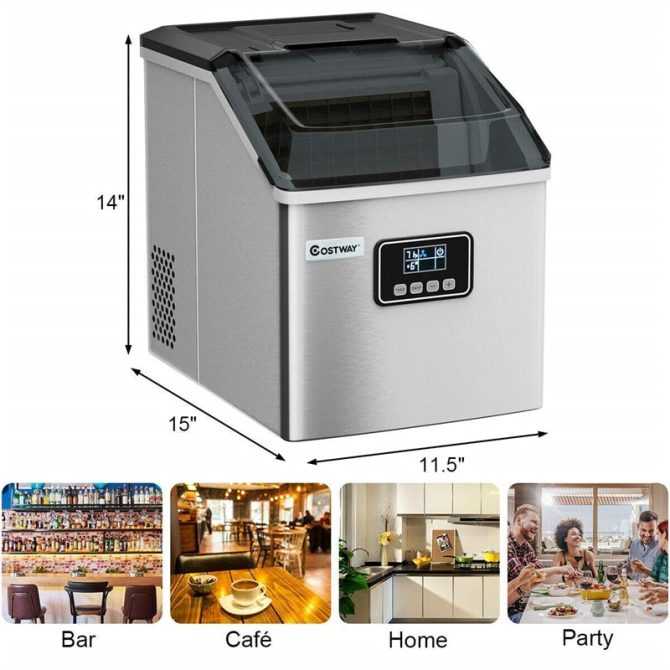 48LBS/24H Stainless Steel Countertop Ice Maker Machine with Self-Clean Function LCD Display Ice Scoop Basket - Image 6