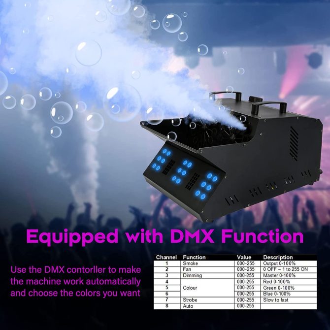 TC-Home 3 IN 1 Stage Fog Bubble Machine with 18 RGB LED light DMX Stage Lighting Fogger Effect w/ 2 Bubble Fans - Image 3