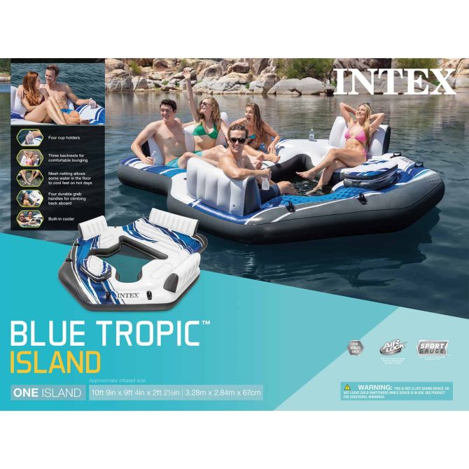 Blue Tropic Inflatable Lake Island Float with Cooler and Cupholders - Image 16
