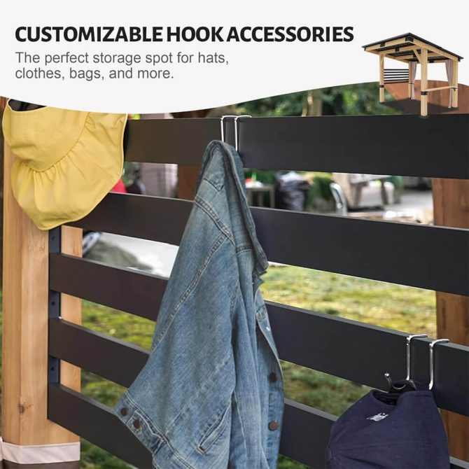 [10x12FT] Heavy Duty Premium Outdoor All-Season Wooden Cedar Hardtop Gazebo With Metal Roof & Back Curtains (SAK57184) - Image 11