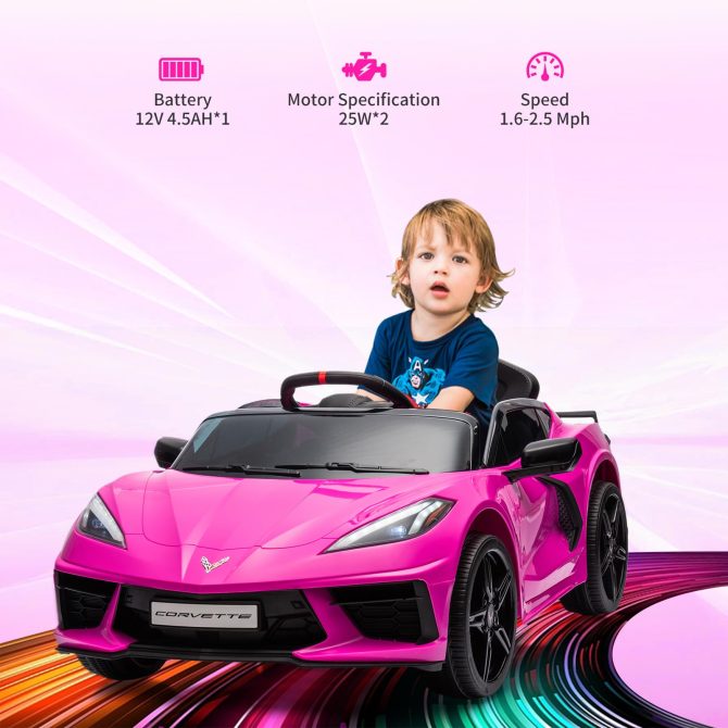 12V Kids Ride on Car Licensed Corvette Battery Powered Car Toddles Electric Sports Car Toy with Remote Control, Visual Dashboard, LED Lights, Music, Gifts for Boys Girls, Rose Red - Image 13