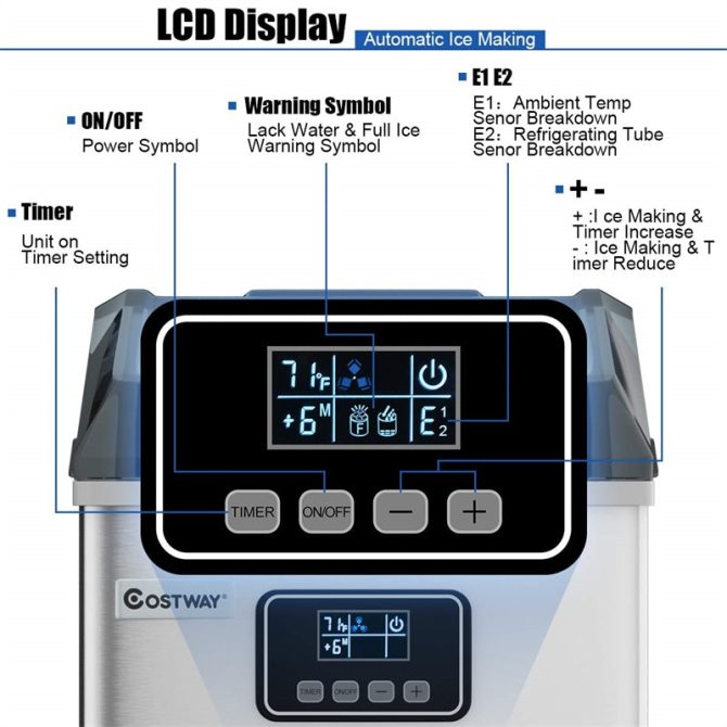 48LBS/24H Stainless Steel Countertop Ice Maker Machine with Self-Clean Function LCD Display Ice Scoop Basket - Image 4