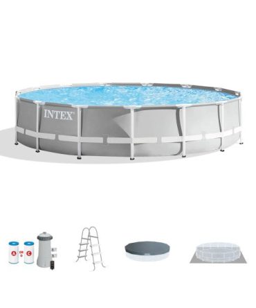 15 Foot x 42 Inch Prism Frame Above Ground Outdoor Backyard Swimming Pool Set, Gray