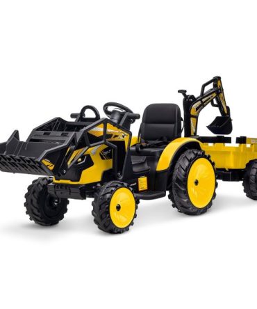 3-in-1 Ride-On Tractor, 24V Electric, Excavator & Bulldozer, Remote Control, LED, Music, USB/Bluetooth max 66 lbs – Bright-yellow
