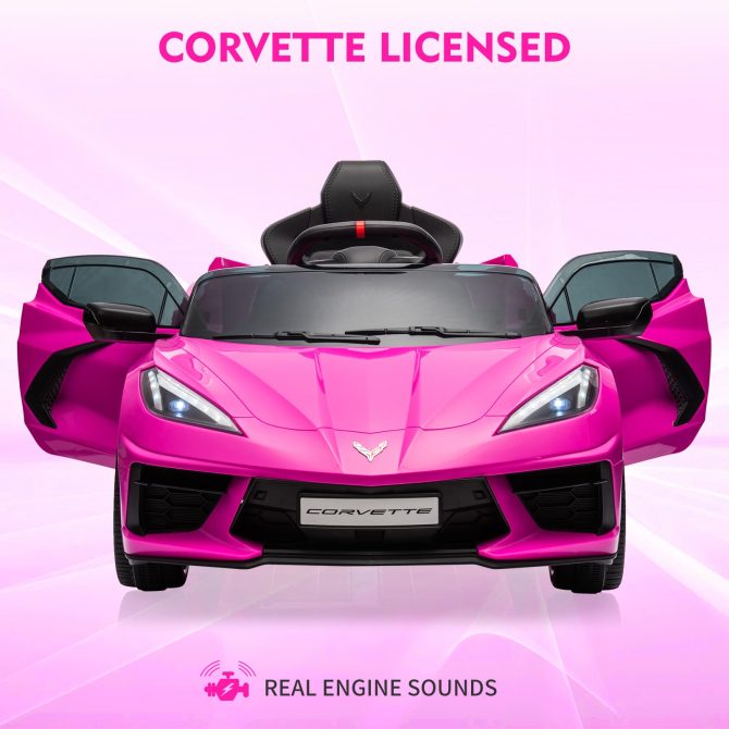 12V Kids Ride on Car Licensed Corvette Battery Powered Car Toddles Electric Sports Car Toy with Remote Control, Visual Dashboard, LED Lights, Music, Gifts for Boys Girls, Rose Red - Image 10