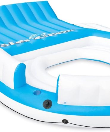 145 x 125 x 20 Inch Splash N Chill Inflatable Lake and Pool Relaxation Island Lounger Seat for up to 7 Adults, Blue and White