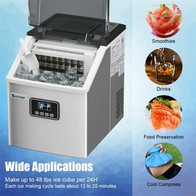 48LBS/24H Stainless Steel Countertop Ice Maker Machine with Self-Clean Function LCD Display Ice Scoop Basket - Image 3