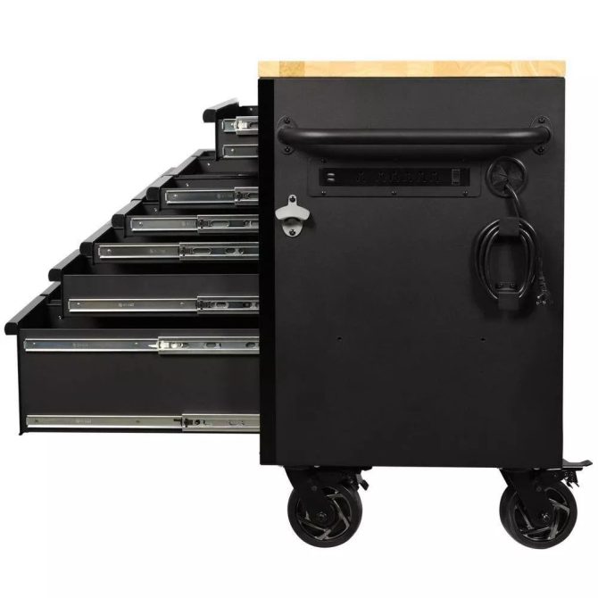 Heavy Duty 61 in. W x 23 in. D 15-Drawer Mobile Workbench with Solid Wood Top - Image 5