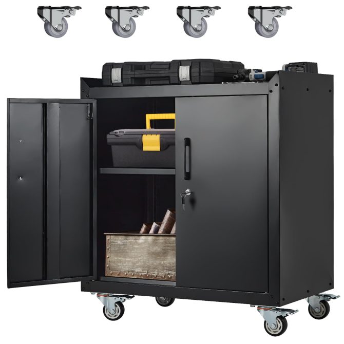 Garage Storage Cabinet with Wheels, 2 Door Tool Cabinet with Adjustable Shelves, Metal Lockable Tool Cabinet, Rolling Tool Chest for Home, 34 H x 30.3 L x 18 W, Assembly Required - Image 8