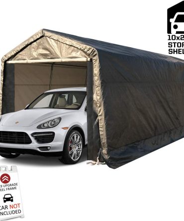 10 x 20-Feet Heavy Duty Carport Portable Garage Enclosed Car Canopy Outdoor Instant Shelter Party Tent with Sidewalls for Auto and Boat Storage, Waterproof and UV-Treated, Grey Peak Top Style