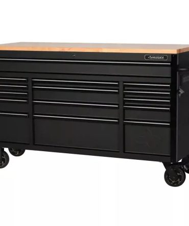 Heavy Duty 61 in. W x 23 in. D 15-Drawer Mobile Workbench with Solid Wood Top
