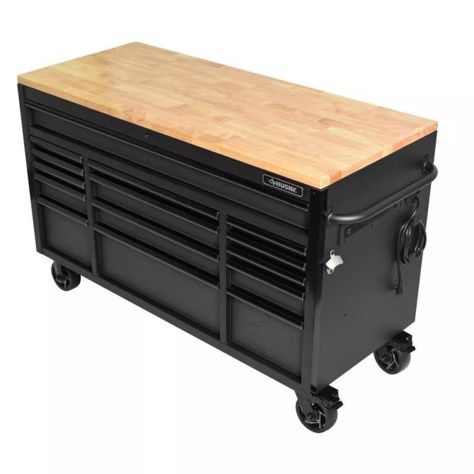 Heavy Duty 61 in. W x 23 in. D 15-Drawer Mobile Workbench with Solid Wood Top - Image 6
