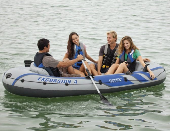 Excursion 4 Inflatable Rafting Fishing 4 Person Boat Set with Oars and Pump - Image 25
