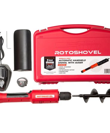 RotoShovel 22 Inch Electronic Handheld Lithium Ion Battery Powered Shovel, Red