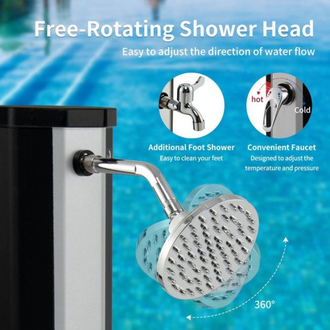 Best 7.2FT Outdoor Freestanding Solar-Heated Shower With Foot Shower - Image 3