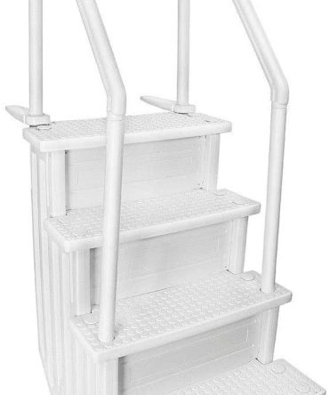 Ground Anti-Slip Pool Steps to Deck | Safety Swimming Pool Ladder | Designed for Above Ground Swimming Pools | Holds Up to 400 Pounds | White