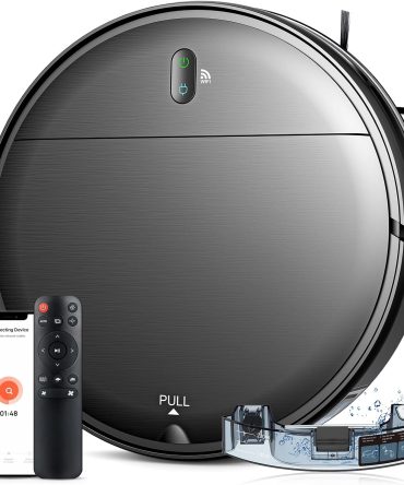Robot vacuum and mop combo, robot vacuum with schedule, 2-in-1 robot vacuum with water tank and dustbin, self-charging, slim, perfect for hard floors, pet hair, carpets