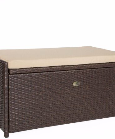 Barton Outdoor Storage Bench Rattan Style Deck Box Wicker Patio Furniture Water Resistance w/Seat Cushion, 60-Gallon, Brown