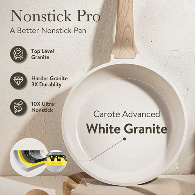 CAROTE Pots and Pans Set Nonstick, White Granite Induction Kitchen Cookware Sets, 10 Pcs Non Stick Cooking Set w/Frying Pans Saucepans - Image 11