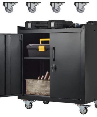 Garage Storage Cabinet with Wheels, 2 Door Tool Cabinet with Adjustable Shelves, Metal Lockable Tool Cabinet, Rolling Tool Chest for Home, 34 H x 30.3 L x 18 W, Assembly Required