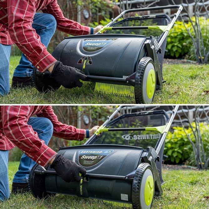Best 21-Inch Large Push Lawn Grass Sweeper With 26 Gal Hopper Bag - Image 3