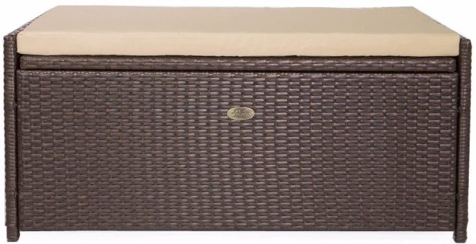 Barton Outdoor Storage Bench Rattan Style Deck Box Wicker Patio Furniture Water Resistance w/Seat Cushion, 60-Gallon, Brown - Image 3