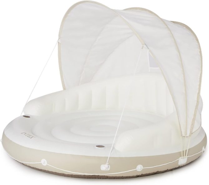 Canopy Island Inflatable Pool Float: Comfortable Lounge Surface – Built-in Cup Holders – Detachable Sunshade – 440lb Max Weight Capacity – 78.5′′ x 59′′ - Image 2