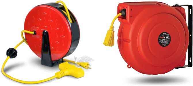 ReelWorks Mini Cord Reel Retractable 16AWG x 30�� 3C/SJTW & Extension Cord Reel 12AWG x 65�� 3C/SJT
