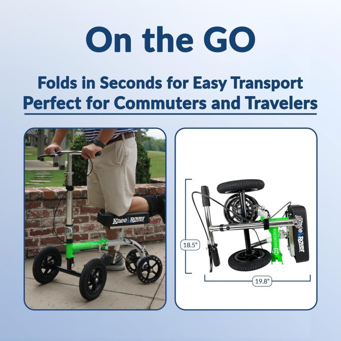 Hybrid – Most Compact All Terrain Knee Scooter for Adults for Foot Surgery Heavy Duty Knee Walker for Broken Ankle Foot Injuries Recovery Leg Scooter Best Knee Crutch Alternative (Green) - Image 3