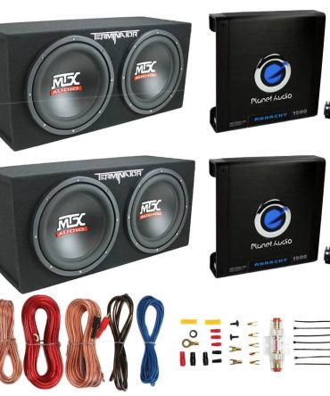 MTX TNE212D 12′′ Subwoofer (2 Pack) + Monoblock Amplifier (2 Pack) + Amp Wire Kit
