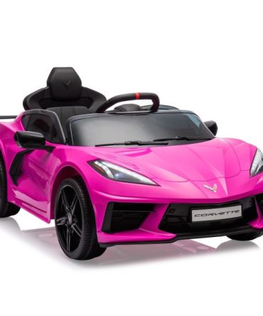 12V Kids Ride on Car Licensed Corvette Battery Powered Car Toddles Electric Sports Car Toy with Remote Control, Visual Dashboard, LED Lights, Music, Gifts for Boys Girls, Rose Red