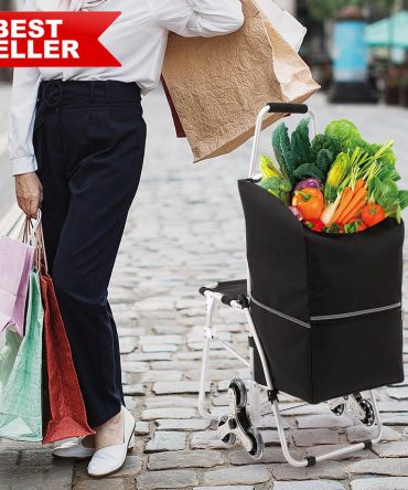 Sturdy 50L Foldable Shopping Stair Climbing Cart With Bag And Seat