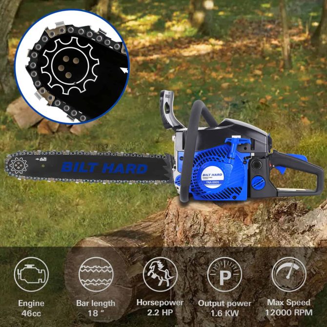 BILT HARD 18 Inch Gas Chainsaw, 46cc 2.2 HP Gas Power Chain Saw with Automatic Oiler, 2-Cycle Engine, Petrol Handheld Gasoline Chainsaws - Image 16