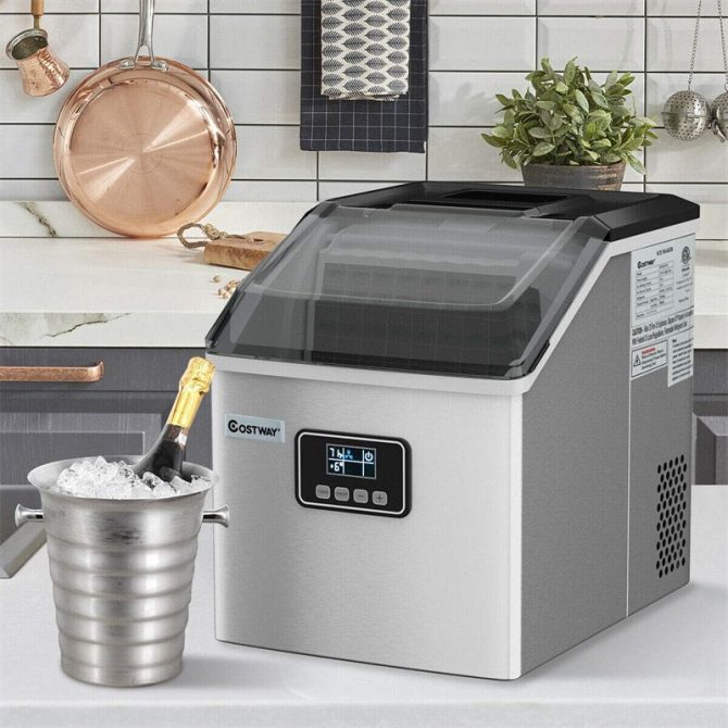 48LBS/24H Stainless Steel Countertop Ice Maker Machine with Self-Clean Function LCD Display Ice Scoop Basket - Image 2