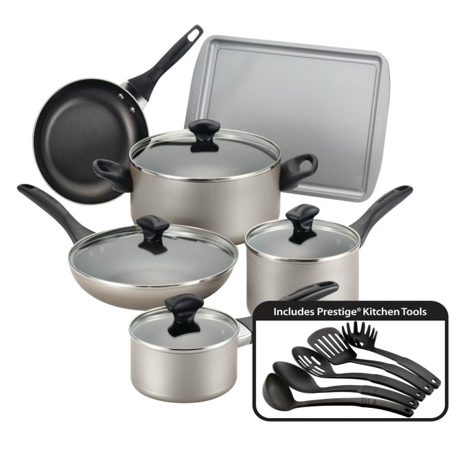 Farberware Dishwasher Safe Aluminum Nonstick Cookware Set, 15-Piece Black - Image 13
