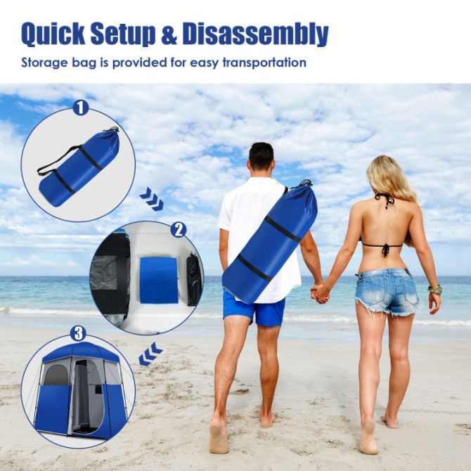 Sturdy Double-Room Camping Privacy Shower Toilet Tent W/ Storage Bag - Image 6