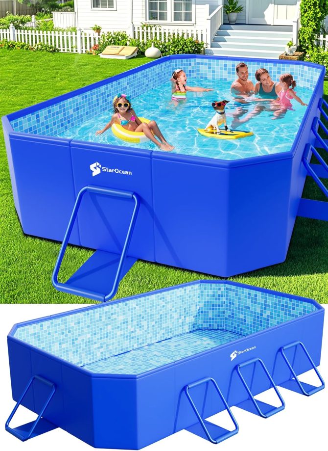 Foldable Pool, Large Non-Inflatable Swimming Pool For Kids,Adult Collapsible Pools Hard Plastic Shell, Oversized Thickened,Portable Folding Kids Pools for Backyard-Mosaic Design-115′′x66′′x20′′