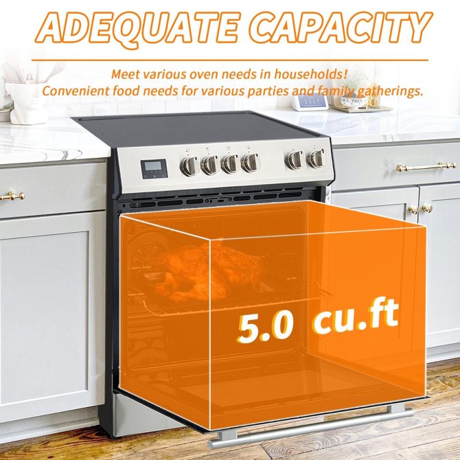 Front Control Electric Range Oven with 5 Cooktop Elements with 6 Cooking Power Options, Freestanding Oven, 5.0 cu. ft. Capacity Stainless Steel - Image 16
