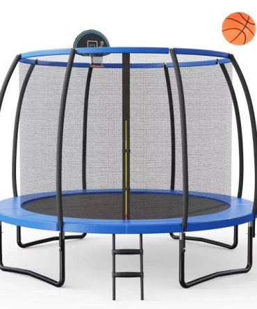 12FT Recreational Trampoline w/ Basketball Hoop Safety Enclosure Net Ladder