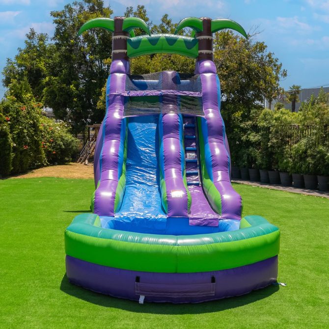 16′ Purple Tropical Lightweight Premium Commercial Grade Water Slide Inflatable with Attached Pool for Kids and Adults (with Blower), Wet Dry Use, Summer Fun - Image 2