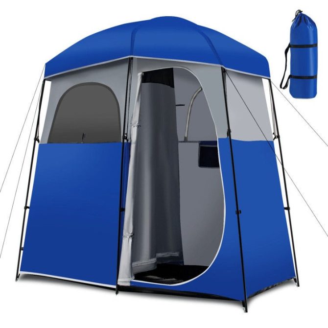 Sturdy Double-Room Camping Privacy Shower Toilet Tent W/ Storage Bag - Image 8