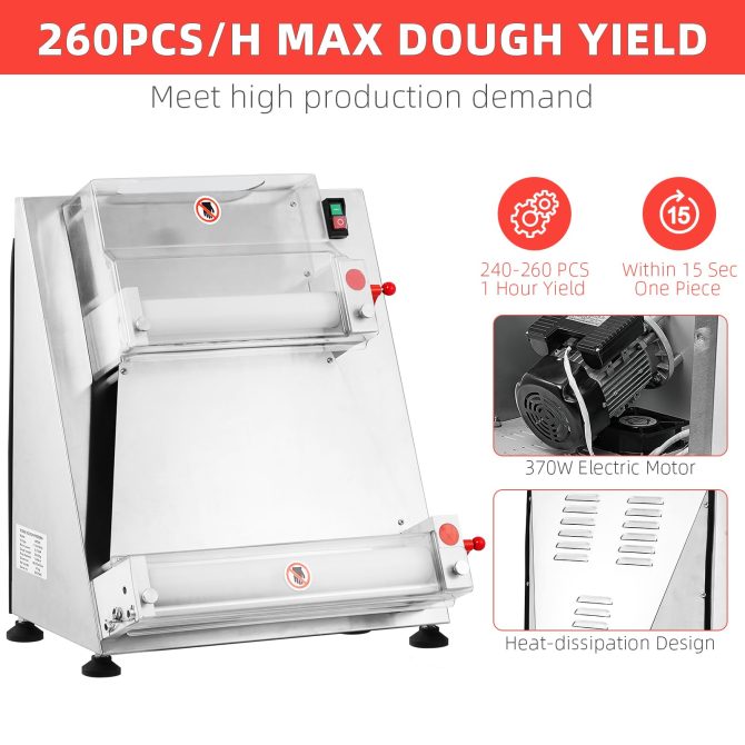 Commercial Pizza Dough Roller Sheeter, Max 16, Automatic 370W Electric Pizza Dough Roller, Stainless Steel, Suitable for Noodle, Pizza Bread and Pasta Maker Equipment - Image 14