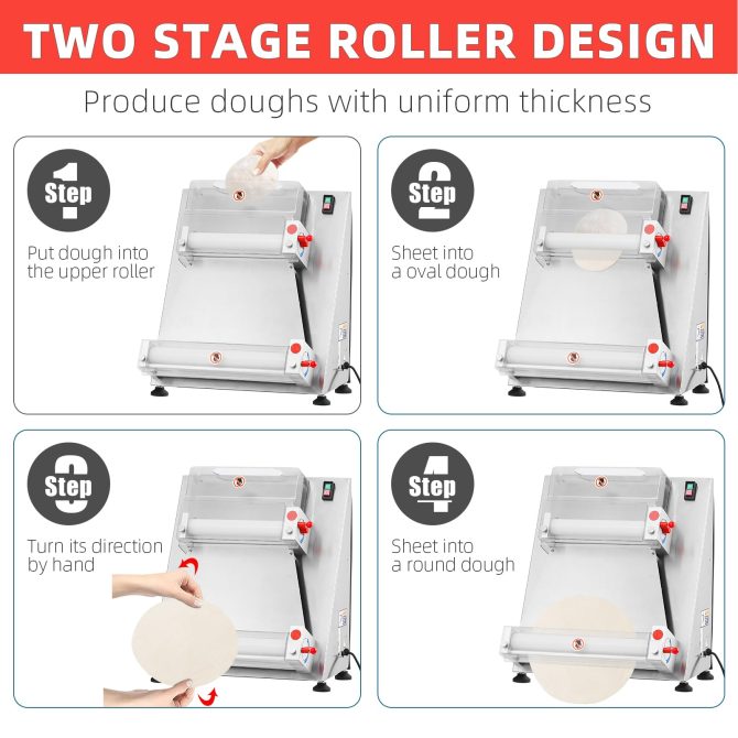 Commercial Pizza Dough Roller Sheeter, Max 16, Automatic 370W Electric Pizza Dough Roller, Stainless Steel, Suitable for Noodle, Pizza Bread and Pasta Maker Equipment - Image 10