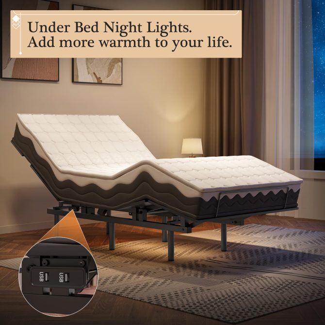 Adjustable Bed Frame -Wireless Remote -Memory Function -Adjustable Bed Base -Head and Foot Lift Incline -Zero Gravity -Quiet Motorfor Lying Down, Reading, Watching TV,Fatigue,Backache[Twin] - Image 12