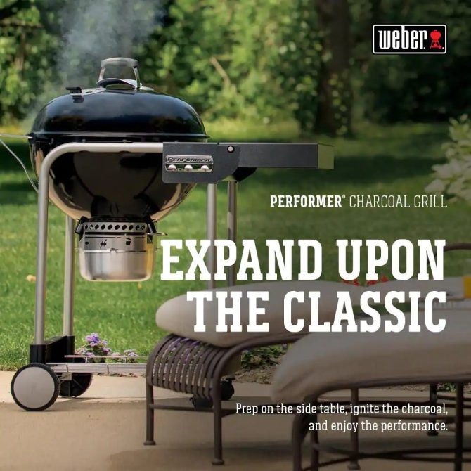 22 in. Performer Charcoal Grill in Black with Built-In Thermometer and Storage Rack - Image 7