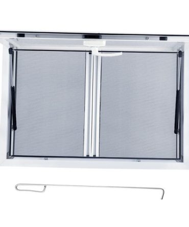Concession Window 36W x 36H Aluminum Alloy Food Truck Service Window with Sliding Screens & Awning Door, Hydraulic Lift, Locking Mechanism, Versatile for Catering