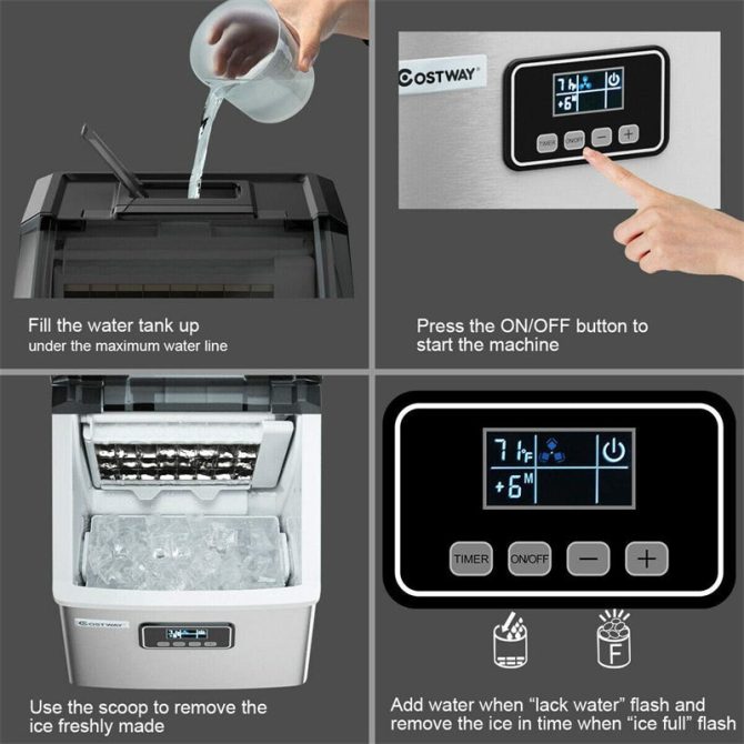 48LBS/24H Stainless Steel Countertop Ice Maker Machine with Self-Clean Function LCD Display Ice Scoop Basket - Image 7